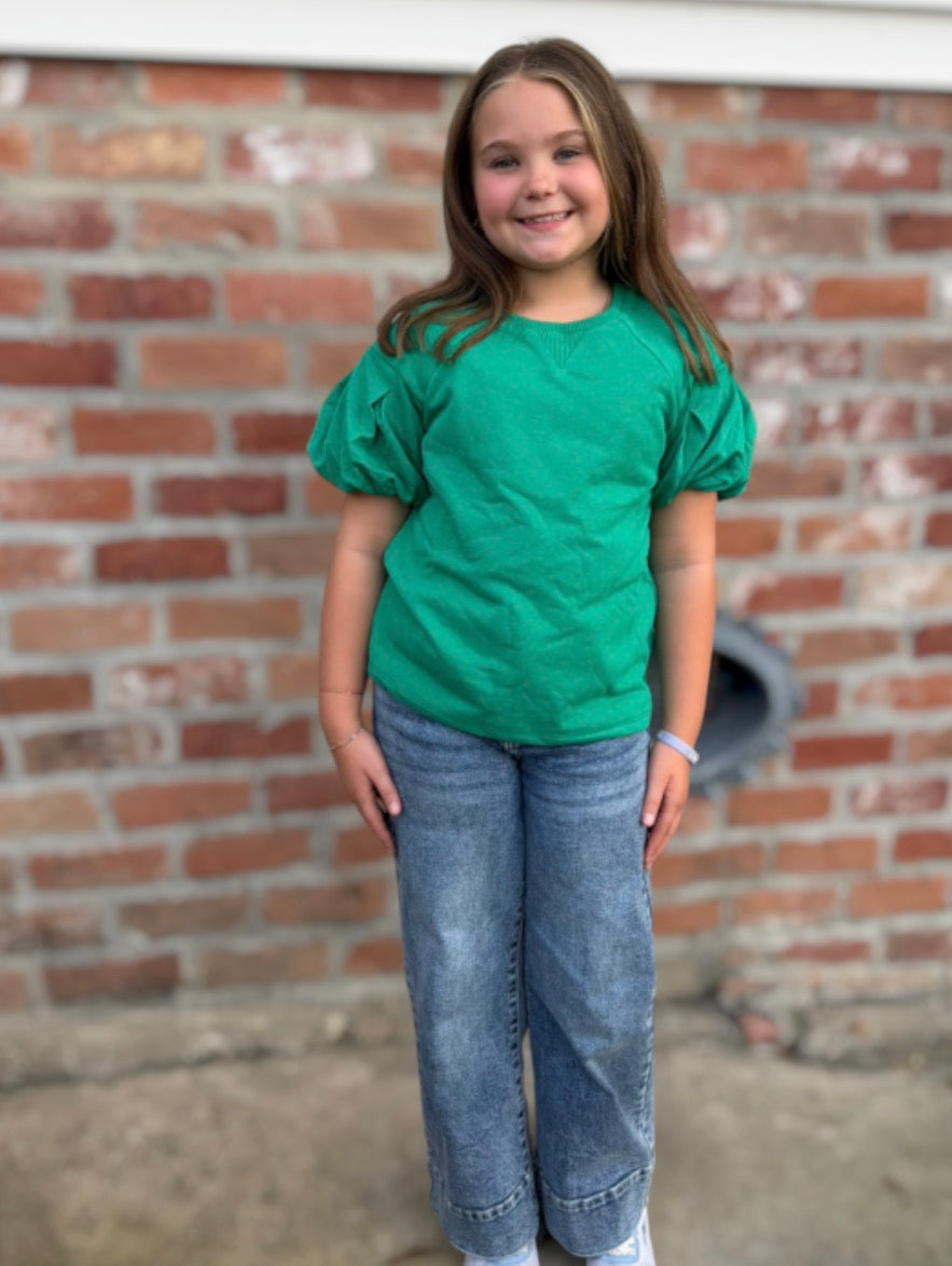 Green Puff Sleeve Top
