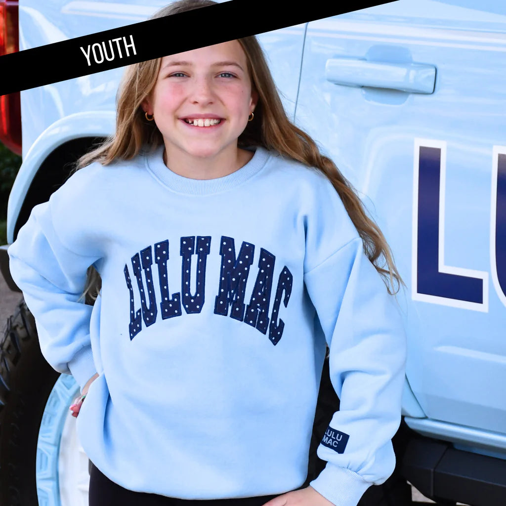 Youth Light Blue & Navy Polka Dot Sweatshirt