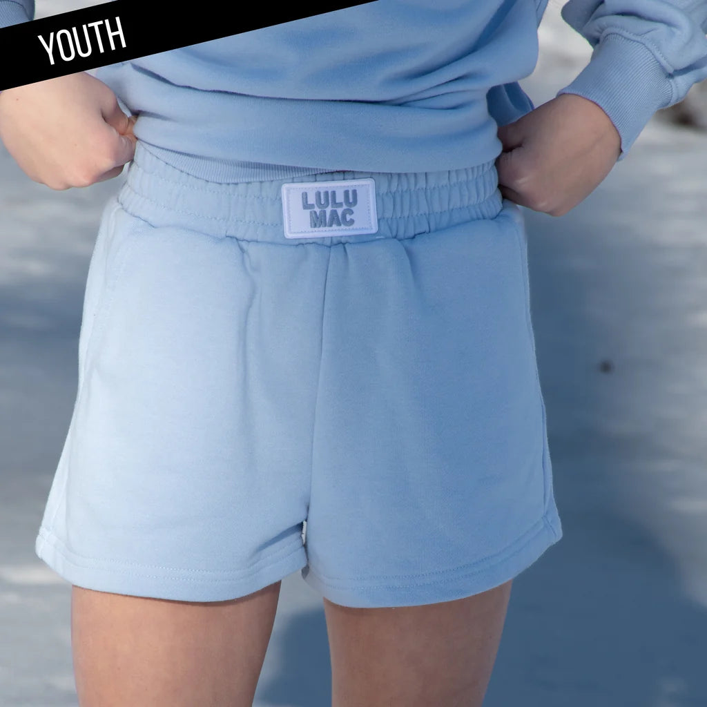 Light Blue Terry Cloth Lulu Mac Shorts - Youth