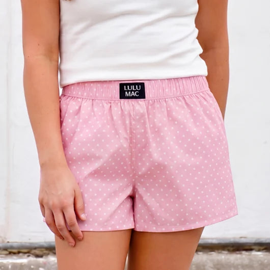 Light Pink Mini Polka Lulu Mac Shorts - Tween