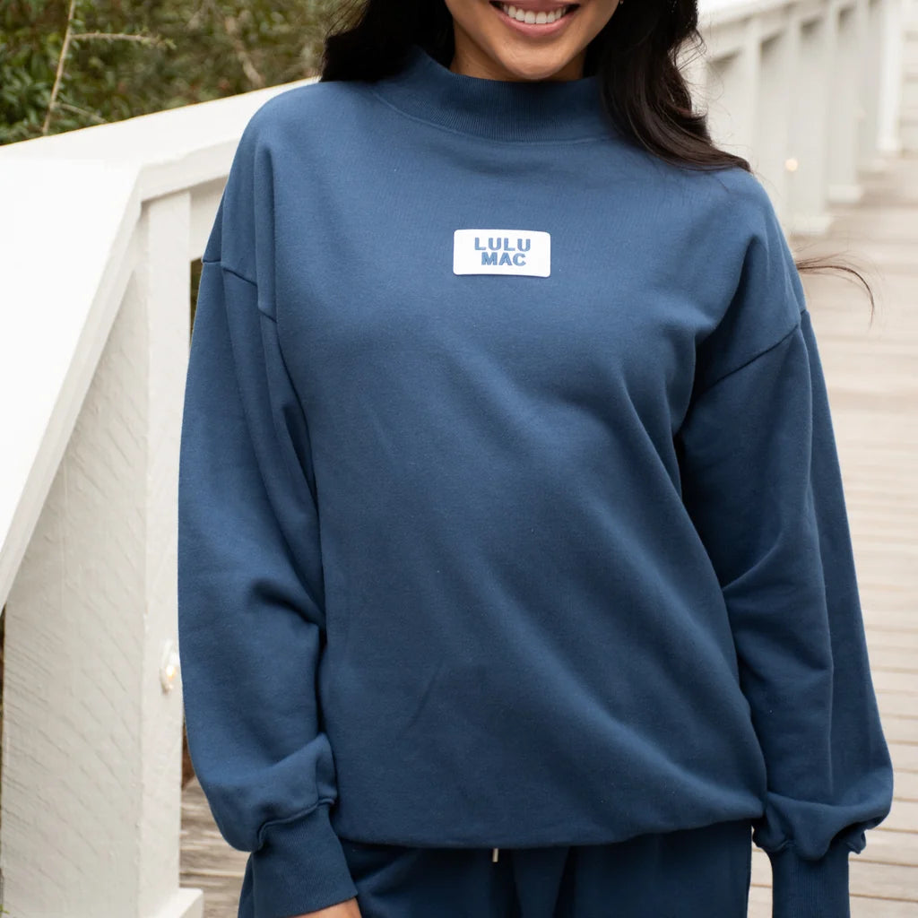 Navy Terry Cloth Lulu Mac Mockneck - Tween