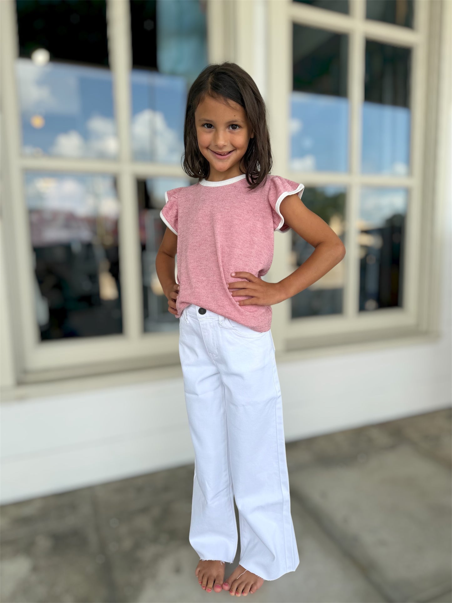 Pink W White Detail Sleeve Top