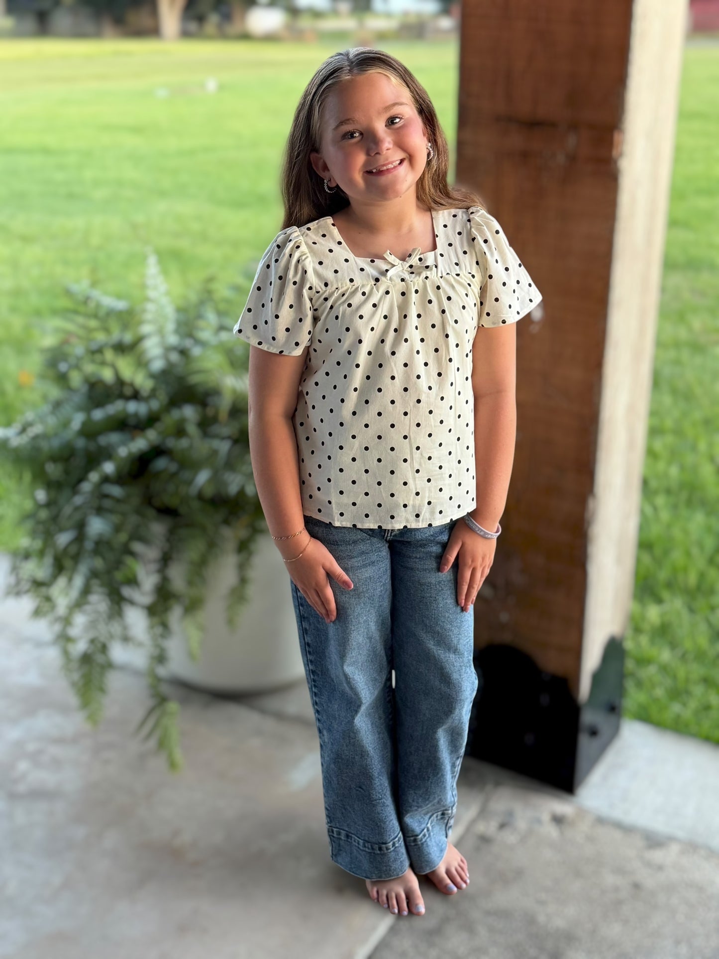 Cream Polka-Dot Top