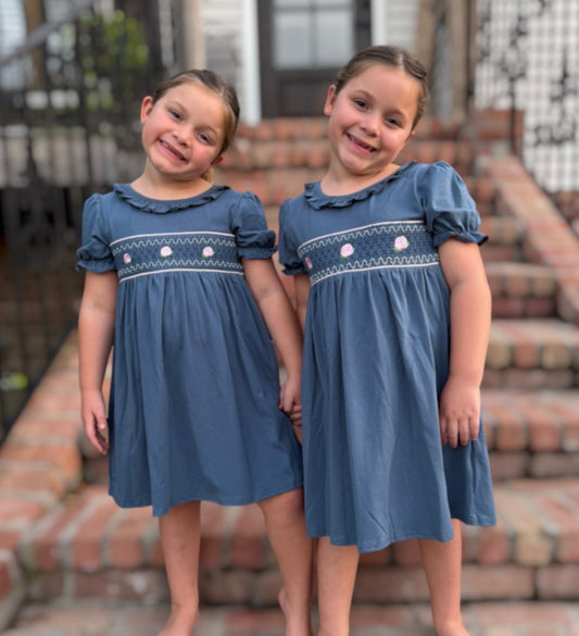 Navy Garden Rose Dress