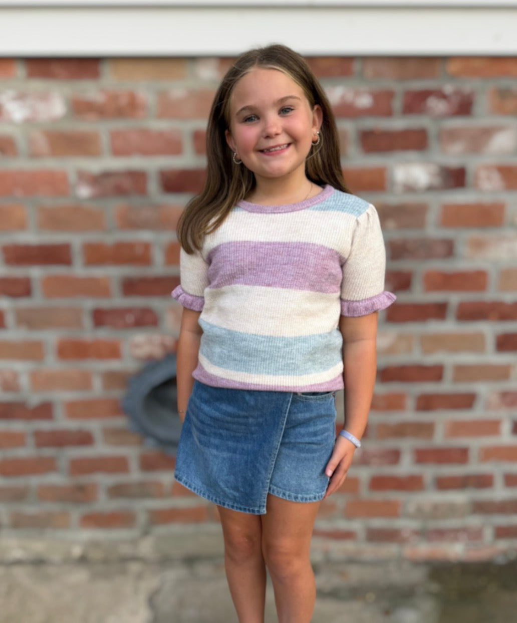 Blue & Purple Ruffle Sleeve Top