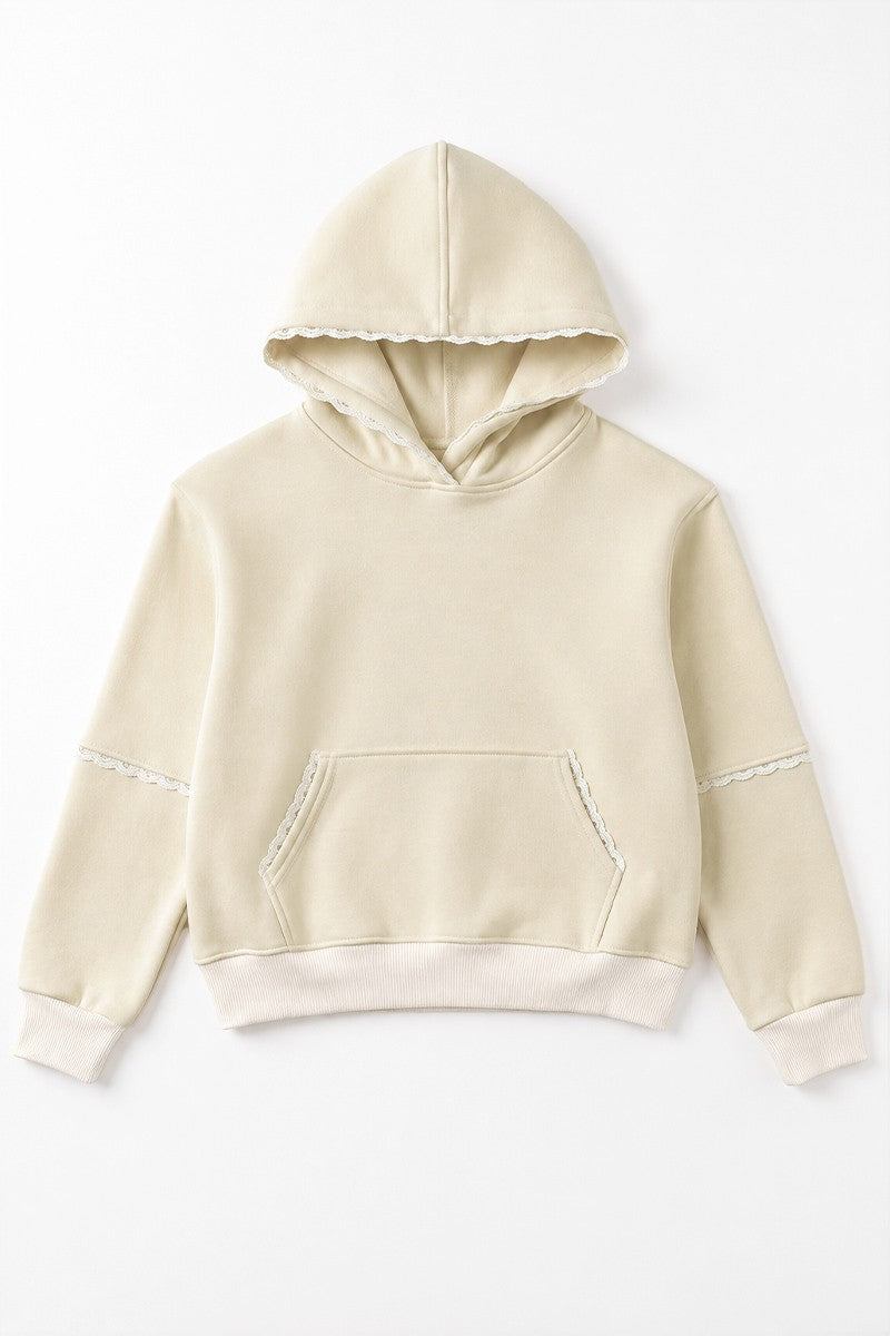 Beige Scallop Hoodie Pullover