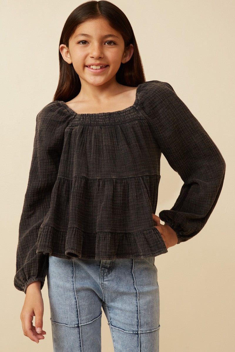 Black Long Sleeve Ruffle Top