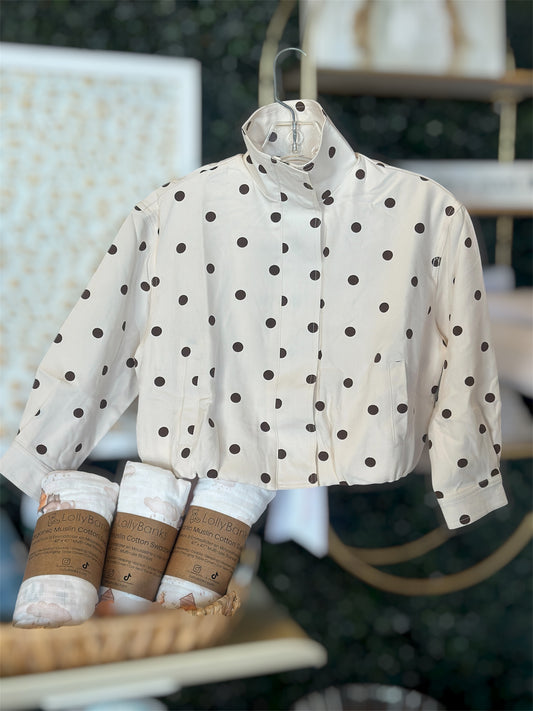 Cream & Brown Polka Dot Bomber Jacket