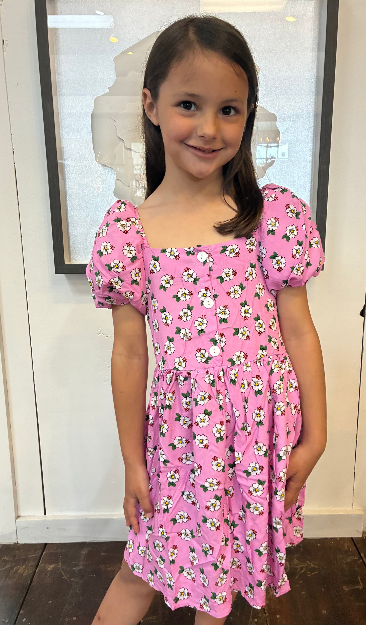 Toddlers Floral Dress W/ Puff Sleeve