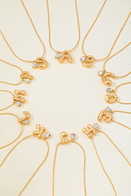 Initial Bubble Letter & Diamond Necklace