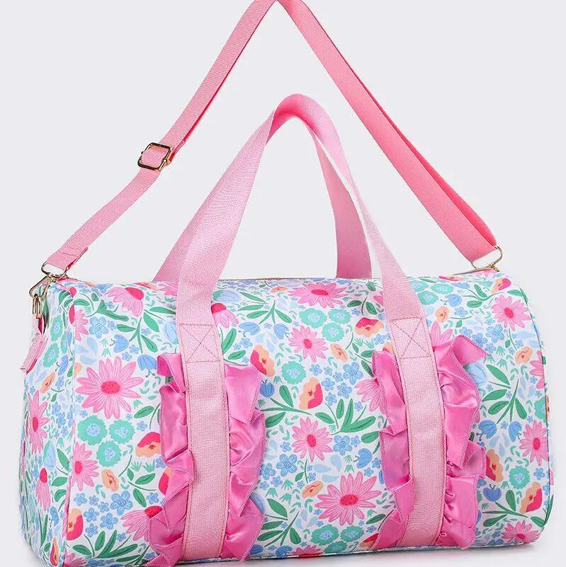 Pink Ruffle Floral Print Duffel Bag