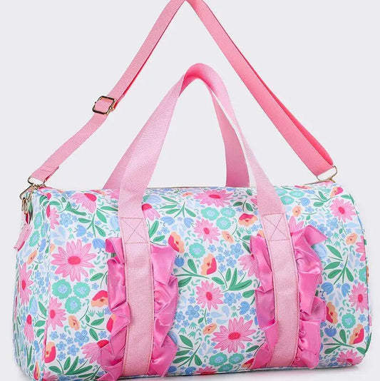 Pink Ruffle Floral Print Duffel Bag