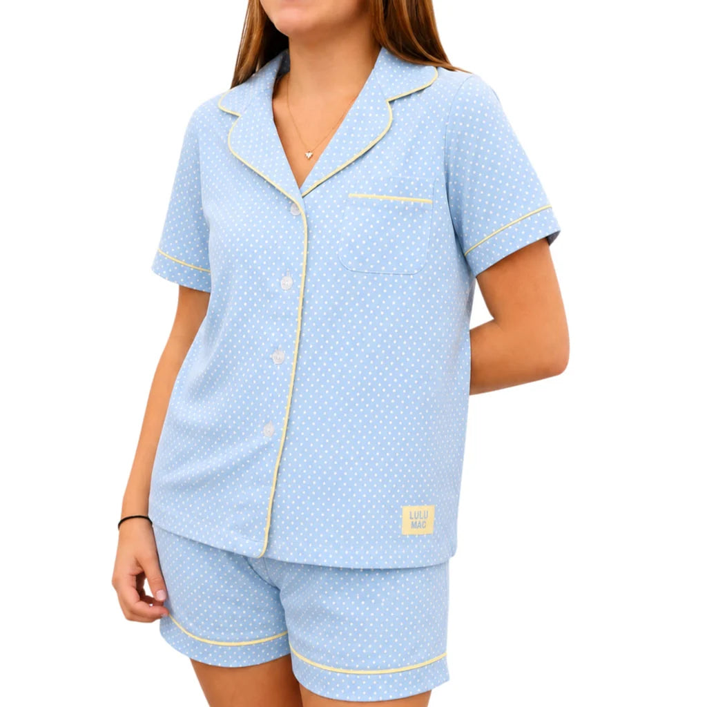 Light Blue/Butter Yellow Polka Dot PJs Set - Tween