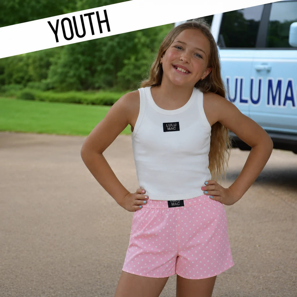 Light Pink Mini Polka Lulu Mac Shorts - Youth