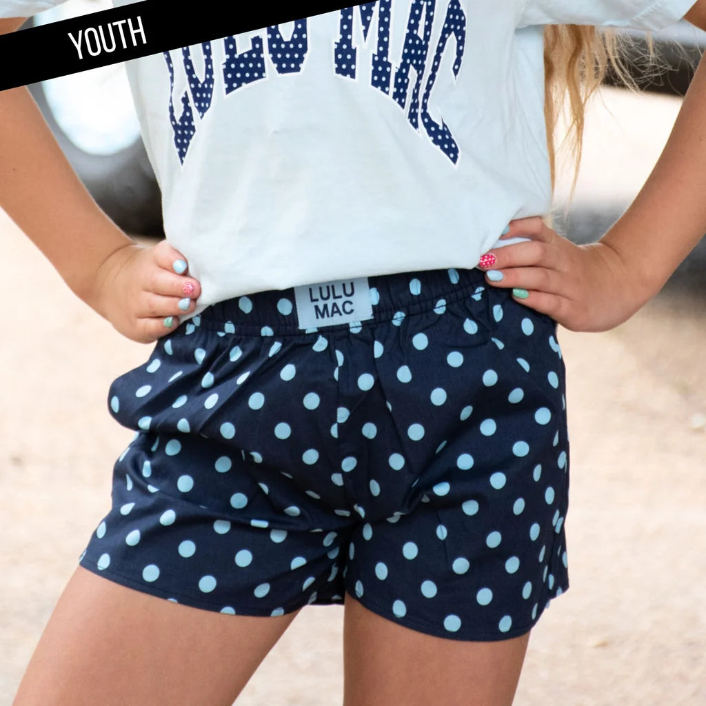 Navy/Light Blue Polka Dot Youth Lulu Mac Shorts