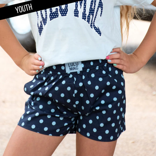 Navy/Light Blue Polka Dot Youth Lulu Mac Shorts