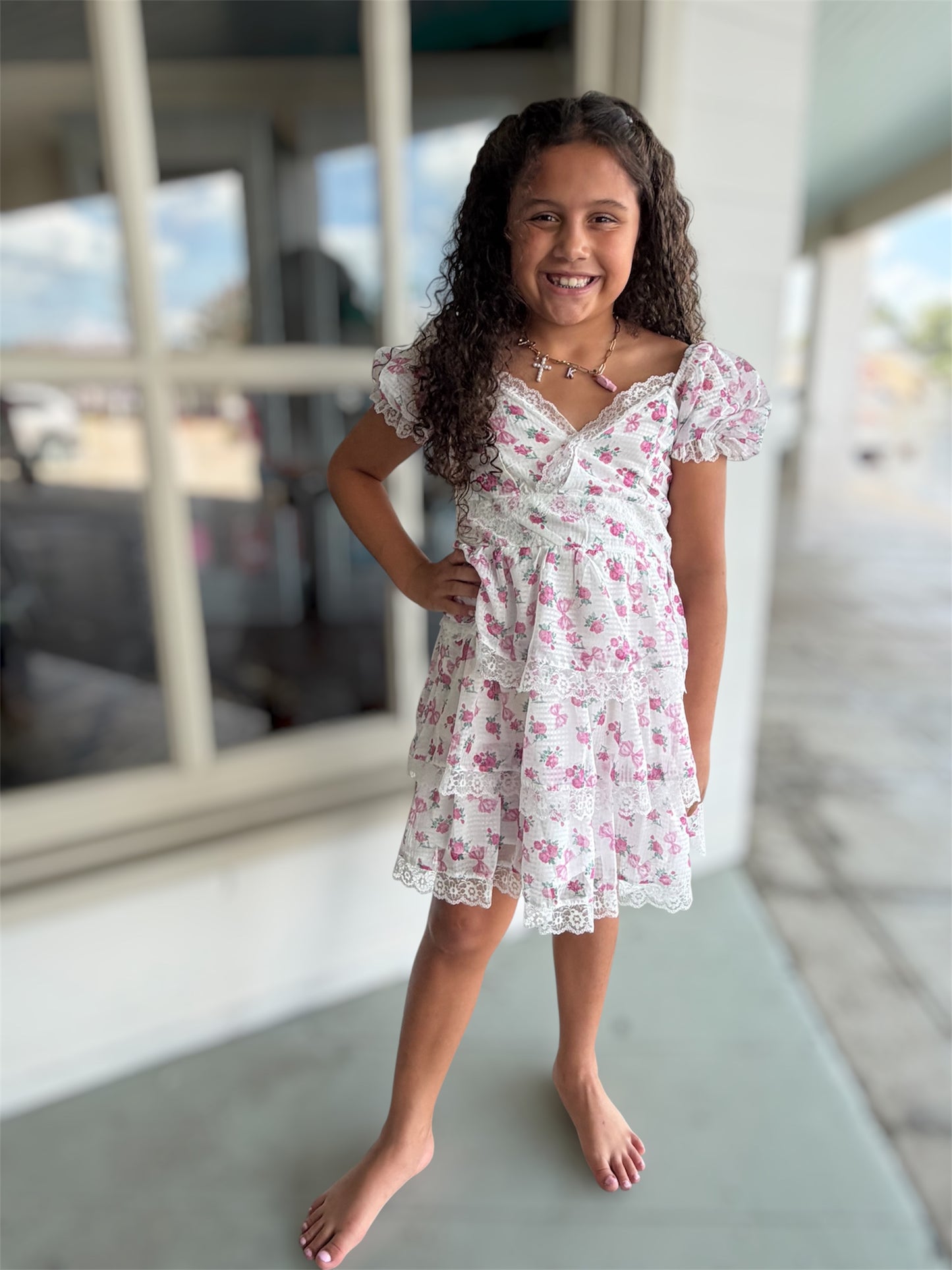 White & Pink Floral Dress