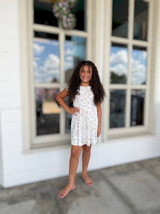 Tan & White Butterfly Dress