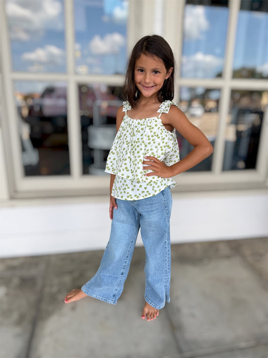 Youth High Rise Wide Leg W Bottom Slit Jeans