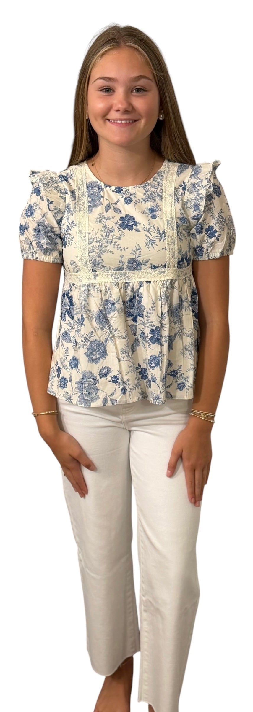 Blue Floral Lace Top