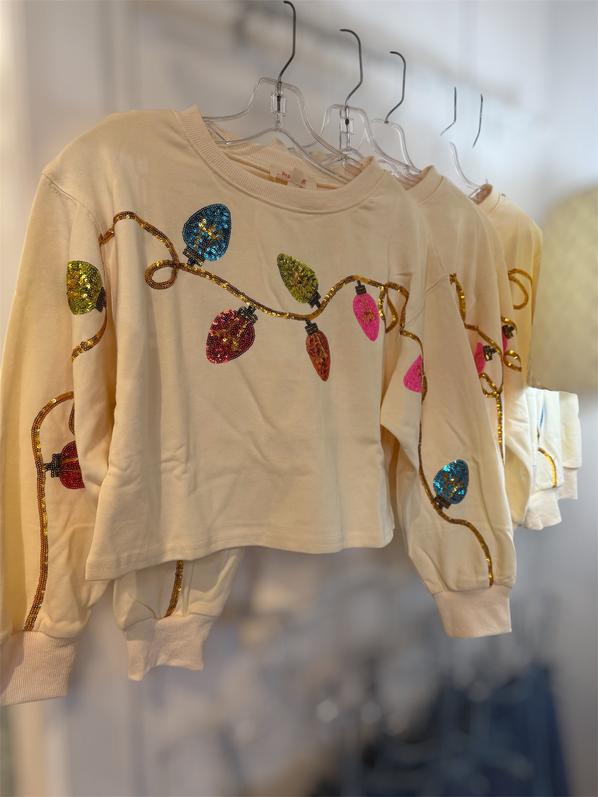 Christmas Lights Sequin Cropped Sweater