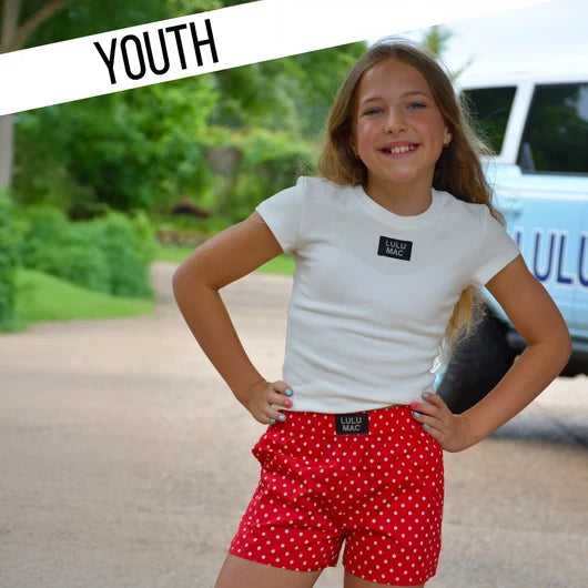 Red Mini Polka Lulu Mac Shorts - Youth
