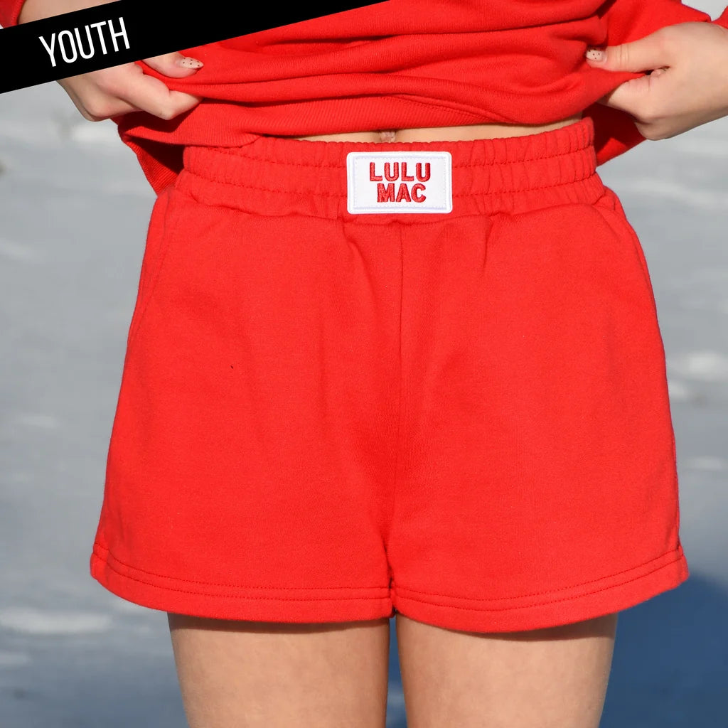 Red Terry Cloth Lulu Mac Shorts - Youth