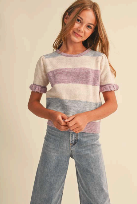 Blue & Purple Ruffle Sleeve Top
