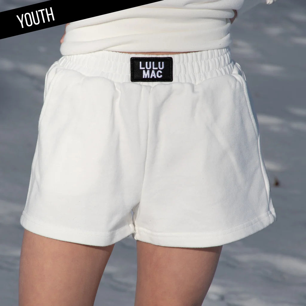 White Terry Cloth Lulu Mac Bottoms - Youth